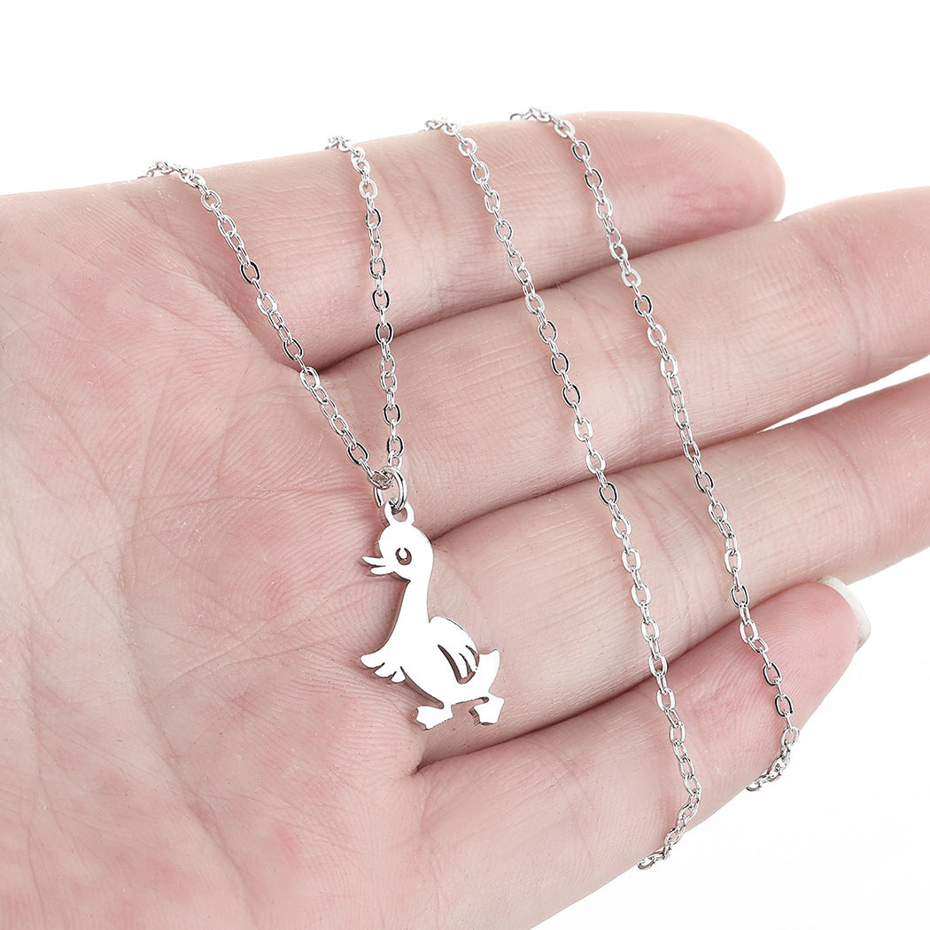 European And American Style Cute Little Duck Simple Stainless Steel Necklace Ornament