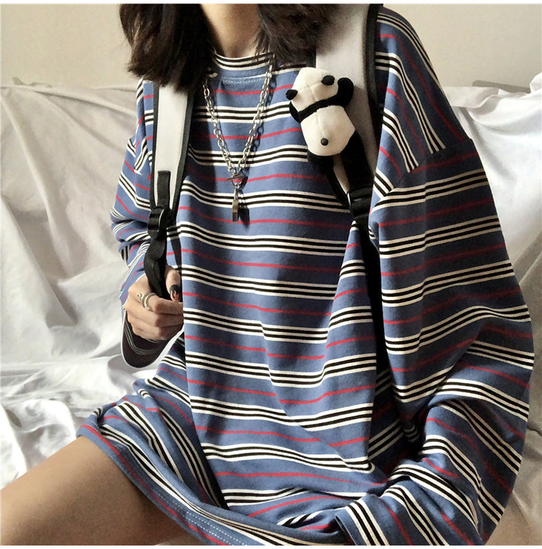 Striped Versatile Retro Underlay Outerwear Top