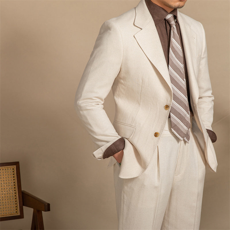 Hemp Texture Half Lined Slim Fit Men's Suit