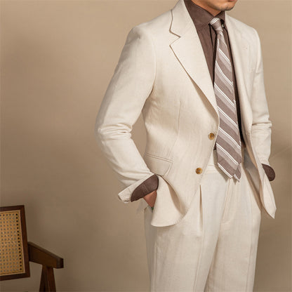 Hemp Texture Half Lined Slim Fit Men's Suit