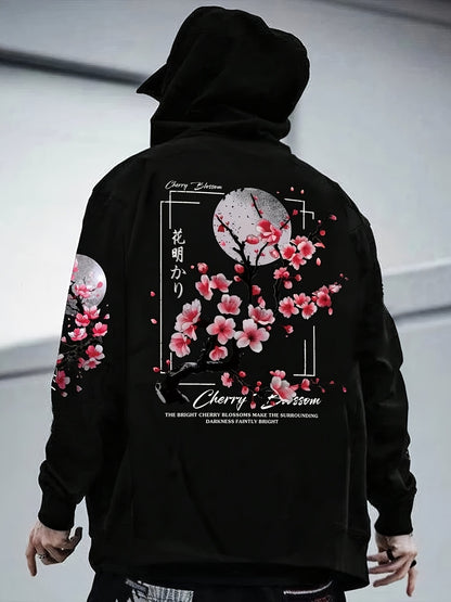 Men's Hoodie With Cherry Blossom Pattern Lining