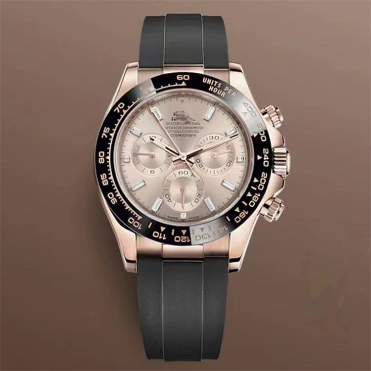Popular Daytona, reloj mecánico de tres ojos y seis agujas, correa de acero para hombre, reloj de correa de cuarzo multifuncional