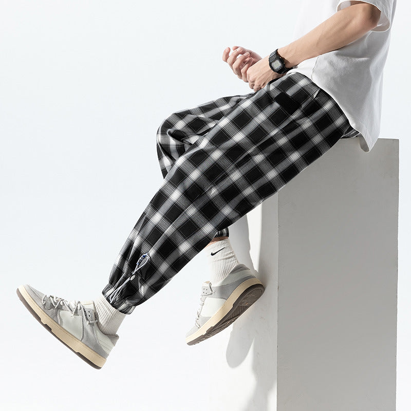 Black And White Plaid Pants Men And Women Hong Kong Style Japanese Checkered