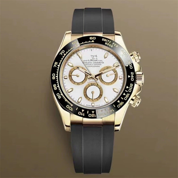 Popular Daytona, reloj mecánico de tres ojos y seis agujas, correa de acero para hombre, reloj de correa de cuarzo multifuncional