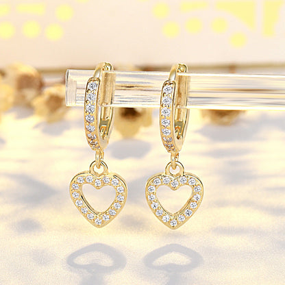 New French Retro S925 Sterling Silver Full Inlaid Love Heart Earrings High-grade Light Luxury Ear Clip Gold Plated