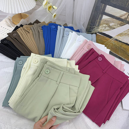 Pantalones anchos de seda helada con cintura alta y flacidez para mujer