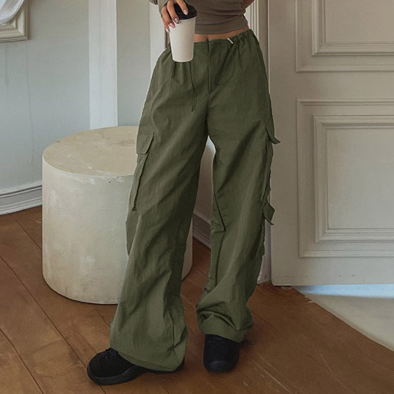 Loose Simple Pleated Rope Drawstring Waist Casual Pants For Women