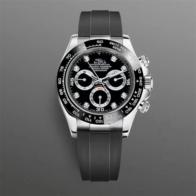 Popular Daytona, reloj mecánico de tres ojos y seis agujas, correa de acero para hombre, reloj de correa de cuarzo multifuncional