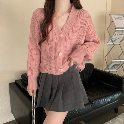 Women's Spring  Loose Small Short Knitted Cardigan Coat Retro Sweater