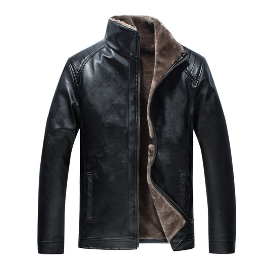 Chaqueta de cuero con cuello alto para hombre Ocio de felpa