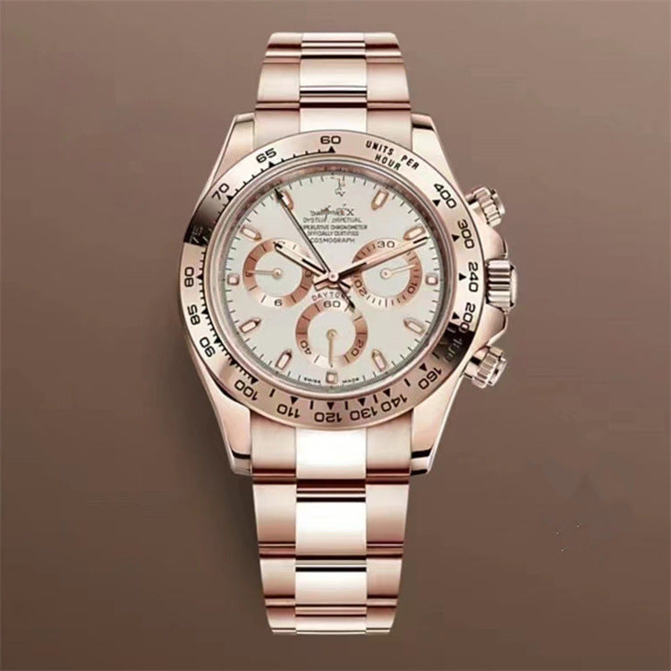 Popular Daytona, reloj mecánico de tres ojos y seis agujas, correa de acero para hombre, reloj de correa de cuarzo multifuncional