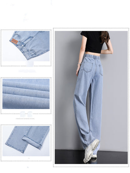 High Waist Jeans Women Summer Straight Leg Tencel Small Wide Leg Pants Ice Silk Women Pants