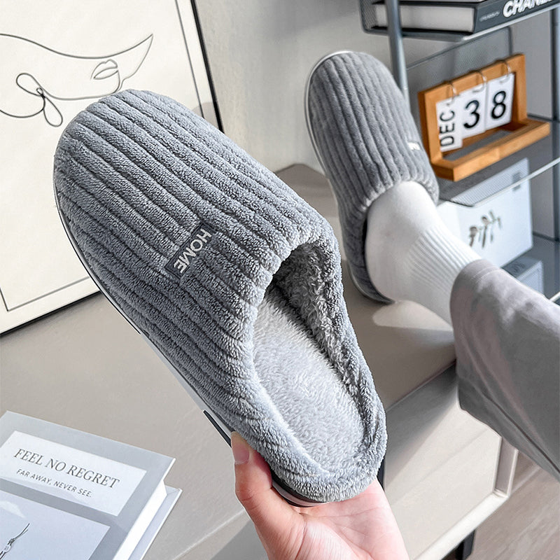 Solid Color Simple Cotton Slippers Winter Non-slip Home Warm Plush Slippers Household Indoor Couple Women's House Shoes