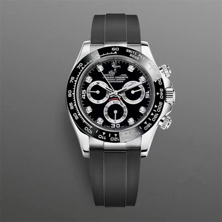 Popular Daytona, reloj mecánico de tres ojos y seis agujas, correa de acero para hombre, reloj de correa de cuarzo multifuncional