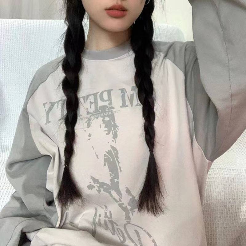 Women's Vintage Raglan Sleeve Color Contrast Patchwork Long Sleeve Sweater