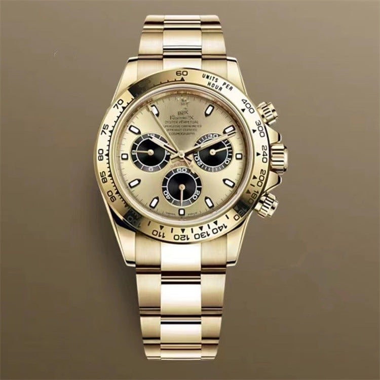 Popular Daytona, reloj mecánico de tres ojos y seis agujas, correa de acero para hombre, reloj de correa de cuarzo multifuncional