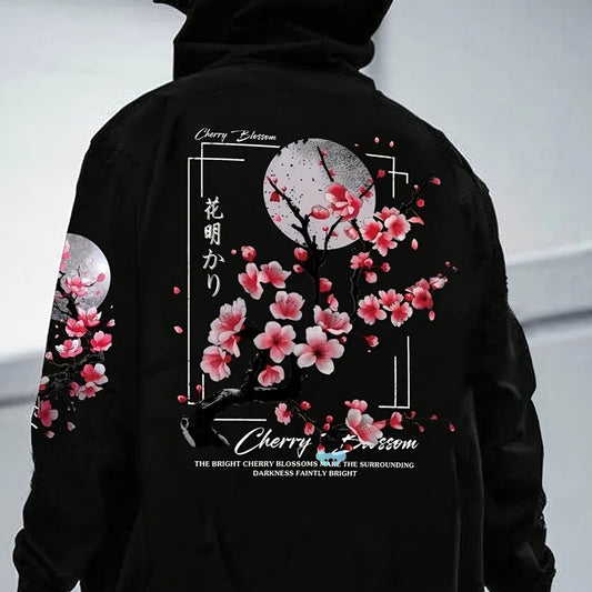 Men's Hoodie With Cherry Blossom Pattern Lining