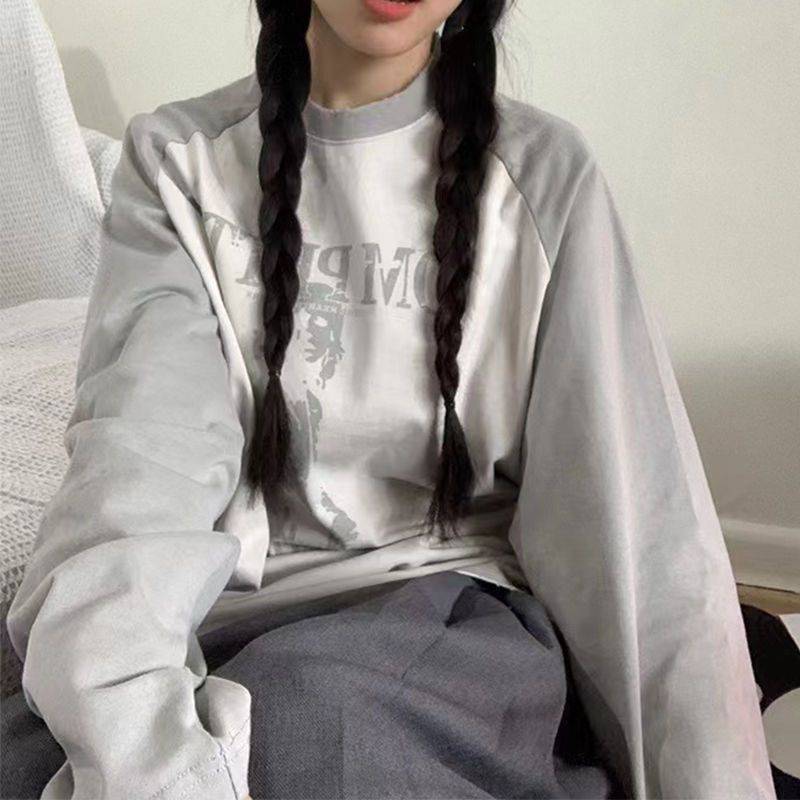 Women's Vintage Raglan Sleeve Color Contrast Patchwork Long Sleeve Sweater