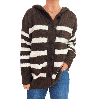 Casual Loose Plus-sized Hooded Single-breasted Long Sleeve Sweater For Women