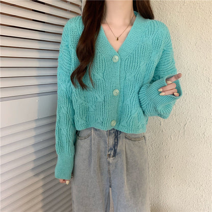 Women's Spring  Loose Small Short Knitted Cardigan Coat Retro Sweater