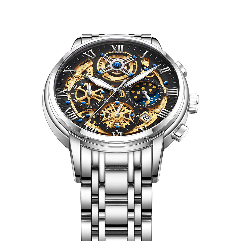 Reloj de cuarzo multifunción resistente al agua ahuecado