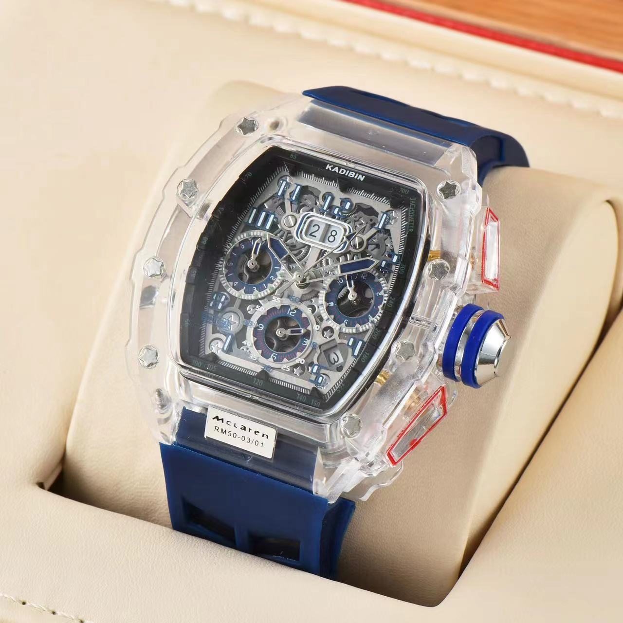 Transparent Six-hand Running Second Rotating Chassis Quartz Watch