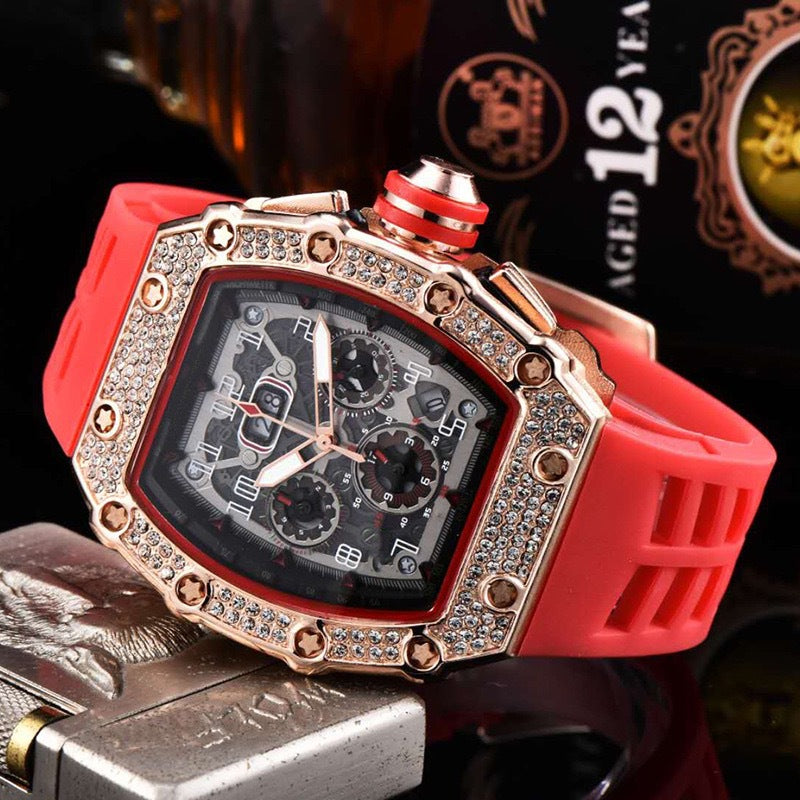 Reloj de cuarzo en forma de barril con segundero móvil de seis manecillas de negocios