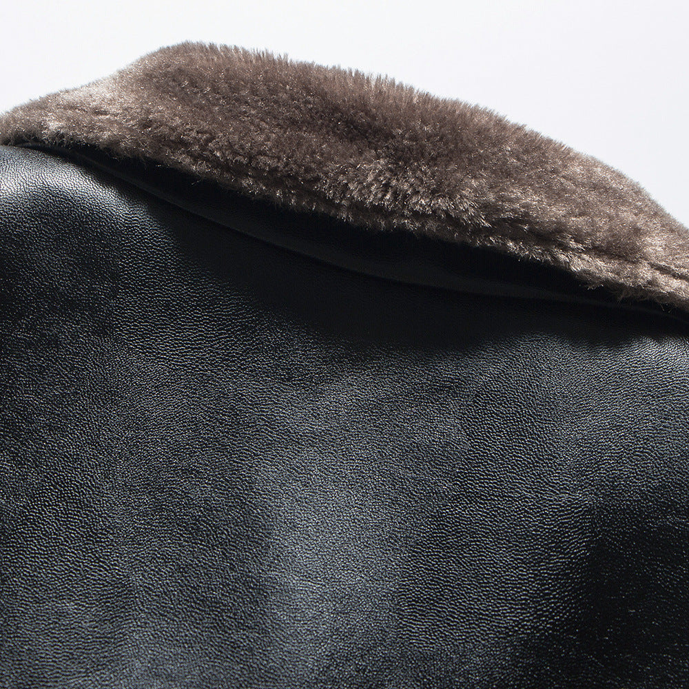 Chaqueta de cuero con cuello alto para hombre Ocio de felpa