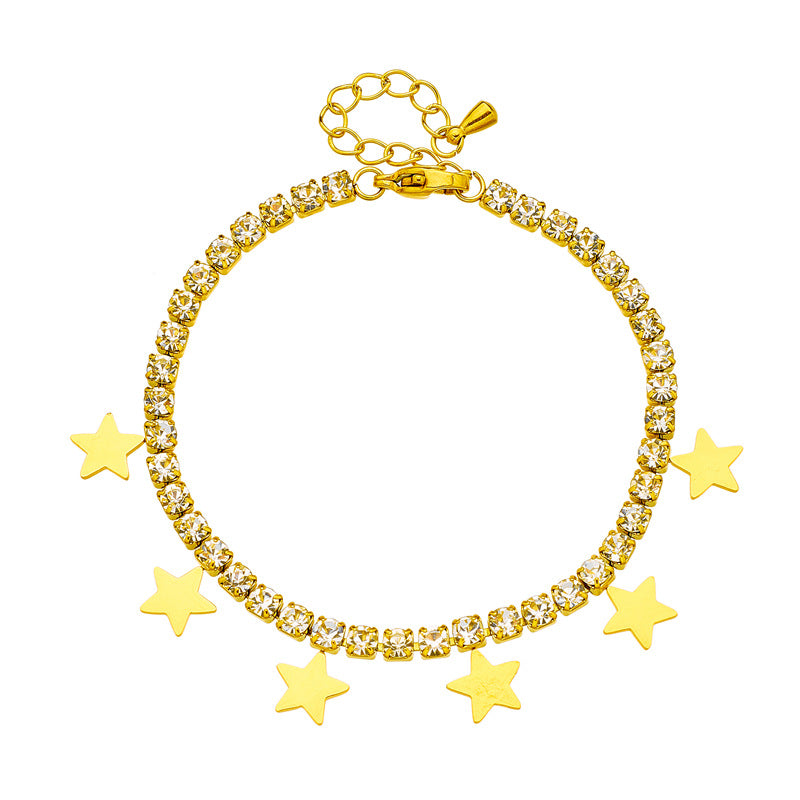 Brazalete de pentagrama brillante de acero de titanio con cadena de taladro para mujer