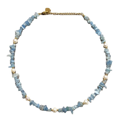 Collier de couture de gravier en pierre naturelle d'eau douce aigue-marine