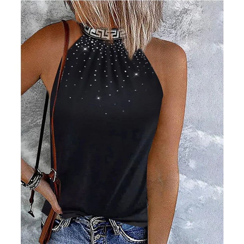 Top ajustado con cuello halter y diamantes de imitación de verano para mujer