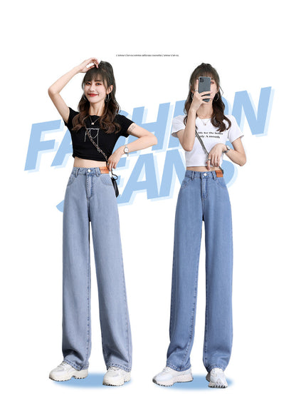 High Waist Jeans Women Summer Straight Leg Tencel Small Wide Leg Pants Ice Silk Women Pants