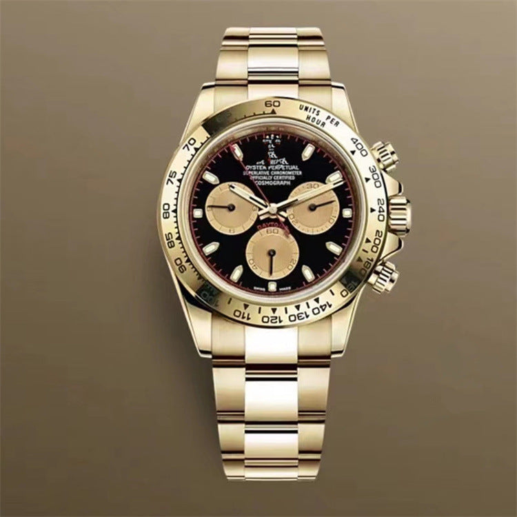 Popular Daytona, reloj mecánico de tres ojos y seis agujas, correa de acero para hombre, reloj de correa de cuarzo multifuncional