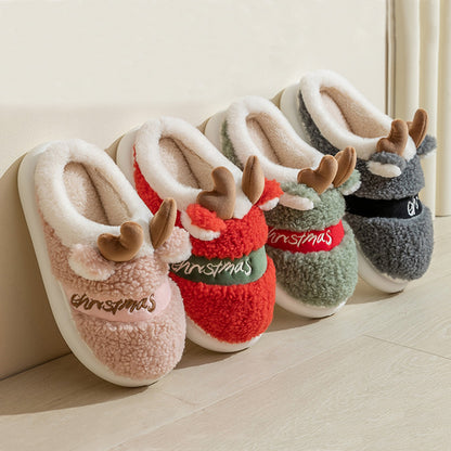 Zapatos navideños Zapatillas de casa de invierno Alce Zapatillas de dormitorio suaves y acogedoras Zapatos de casa sin cordones