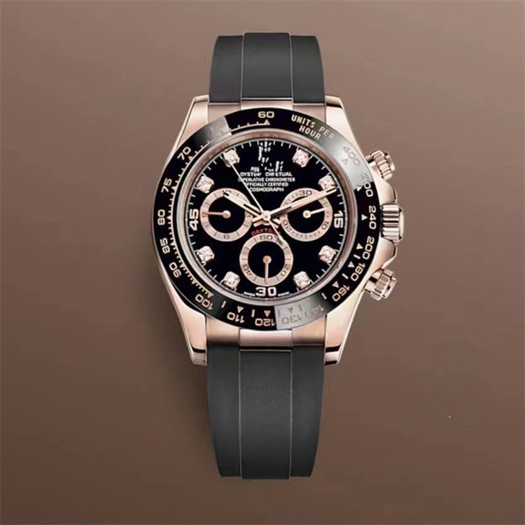 Popular Daytona, reloj mecánico de tres ojos y seis agujas, correa de acero para hombre, reloj de correa de cuarzo multifuncional