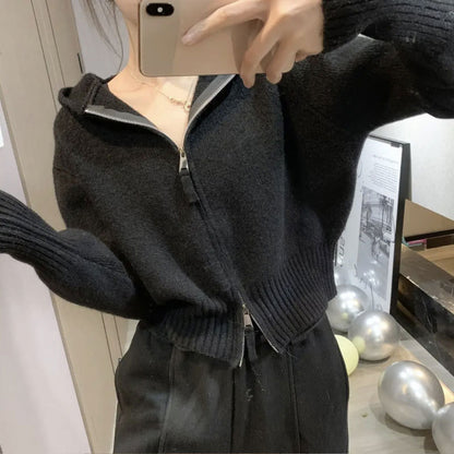 Women's Double Zipper Sweater Coat Cardigan