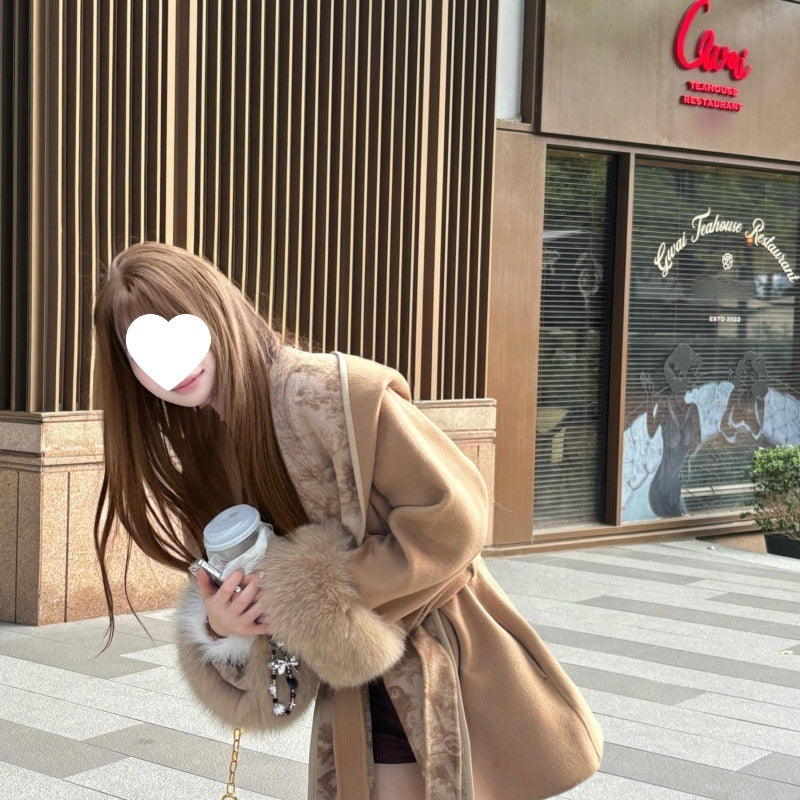 Simple Pocket Drawstring Patchwork Coat For Women