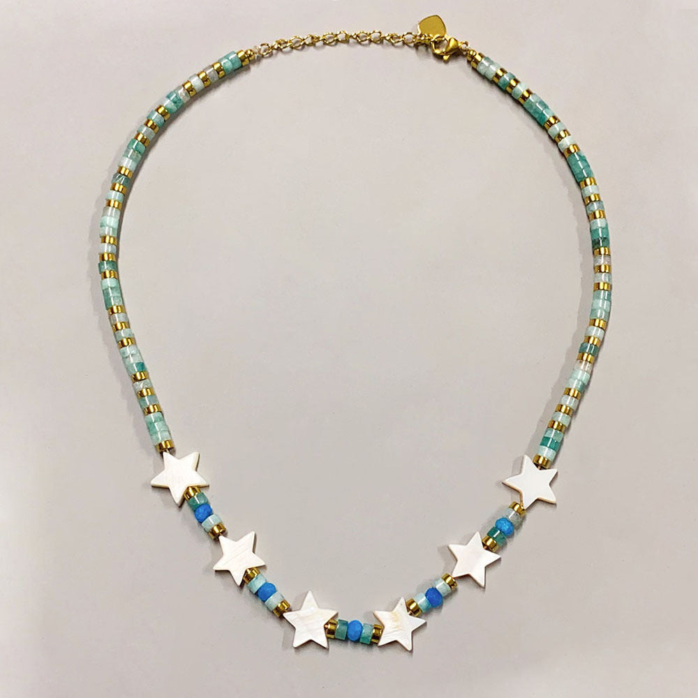 Mintcream Natural Stone Beaded Necklace Freshwater Pearl