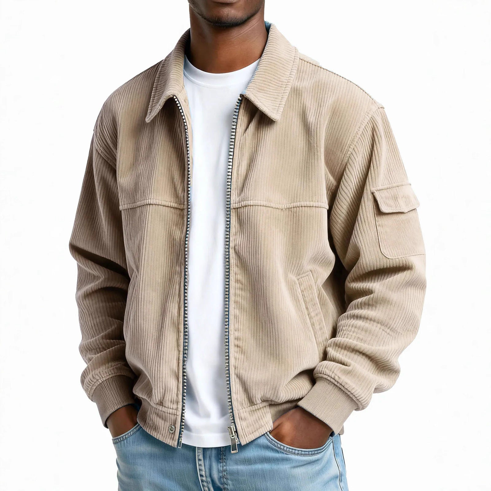 New Men's Retro Corduroy Fashion Casual Long Sleeve Pocket Jacket Men