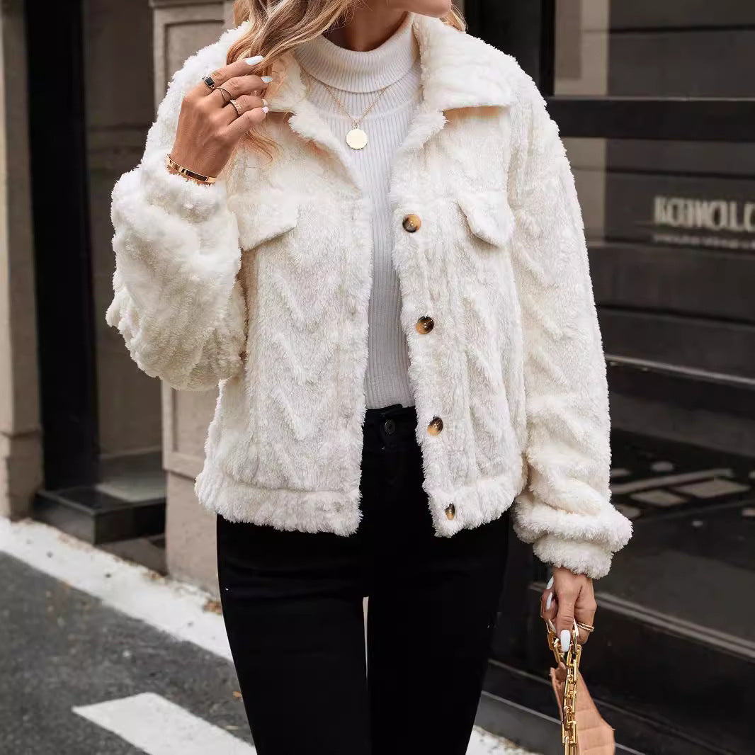 Double-sided Plush Casual Button Cardigan Top Coat For Women