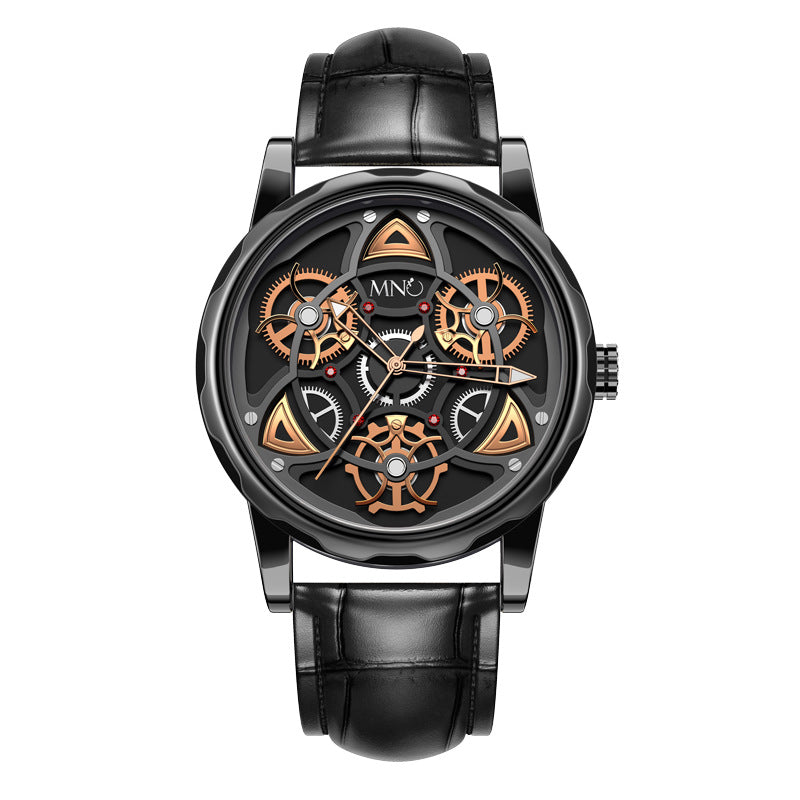 Reloj tridimensional de tendencia de oro negro personalidad Gear Gyro temporada para correr reloj hombres