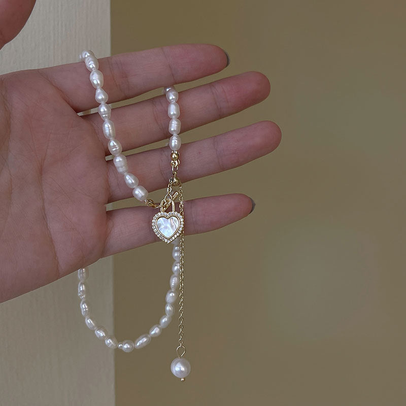 Collier de coquillage de coeur de perle naturelle douce française pour les femmes