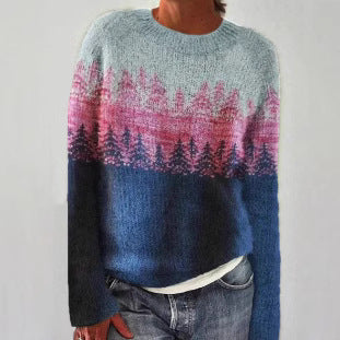 Thick Needle Digital Printing 3D Round Neck Sweater