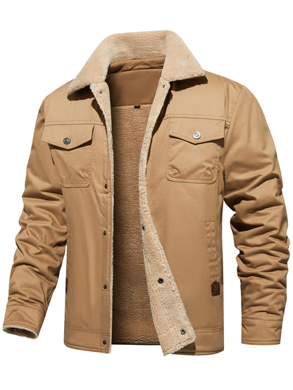 Men's Winter Jacket Lined Sherpa Jacket Warm Trucker Coat Multi Pocket