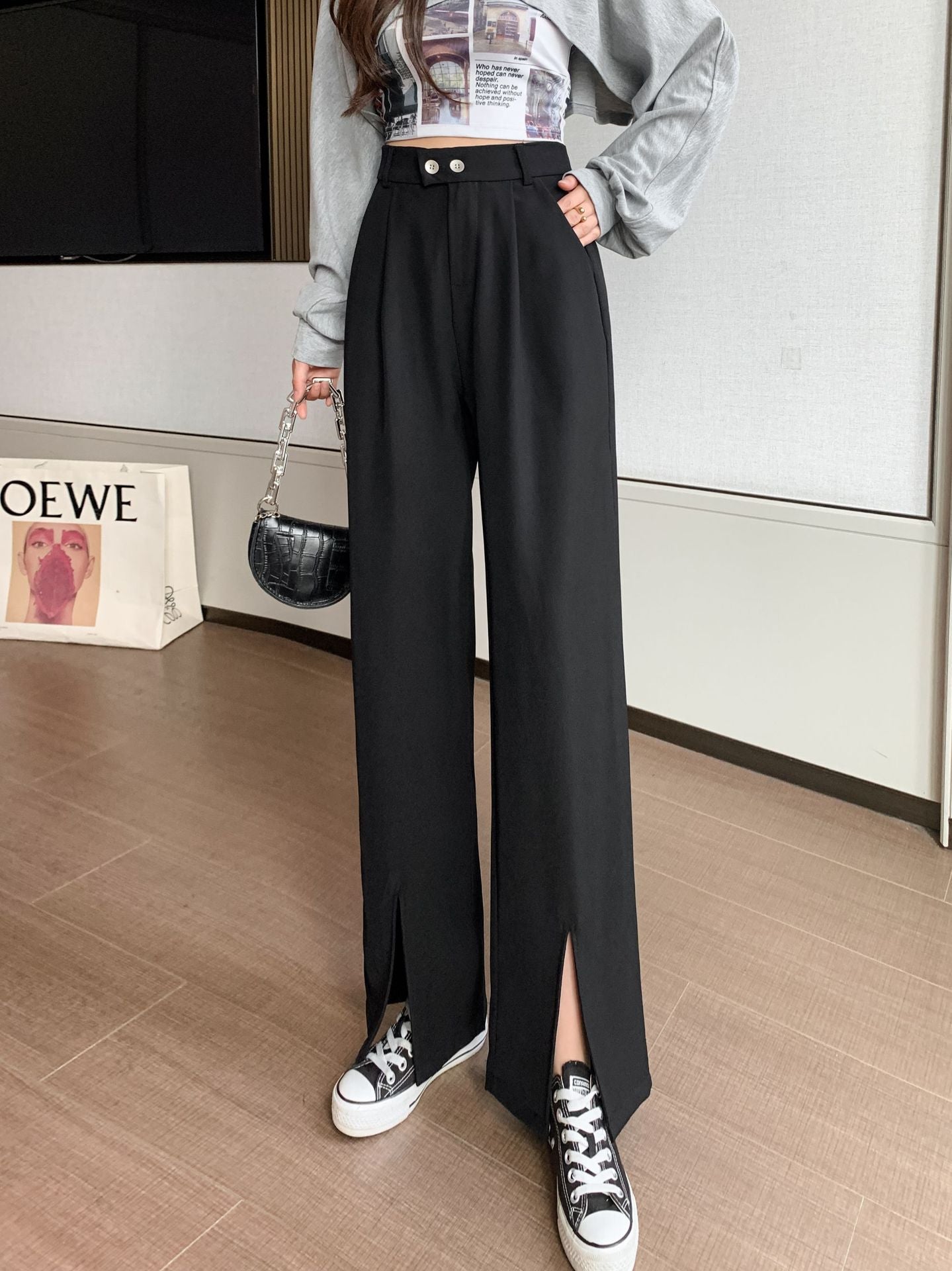 Early Autumn Split Suit Pants Women High Waist Loose