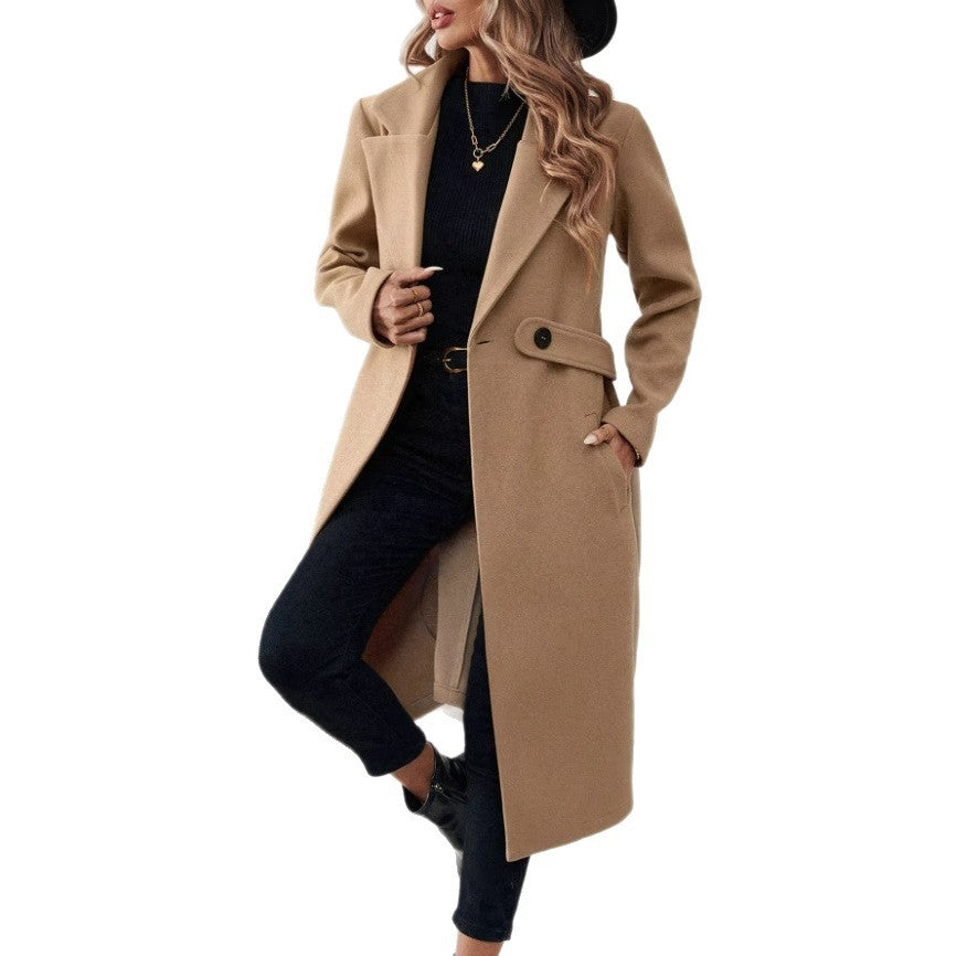 Women's Autumn And Winter Style Casual Camel Lace-up Coat