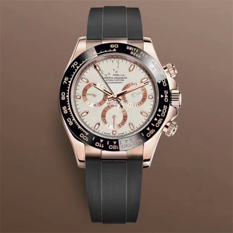 Popular Daytona, reloj mecánico de tres ojos y seis agujas, correa de acero para hombre, reloj de correa de cuarzo multifuncional
