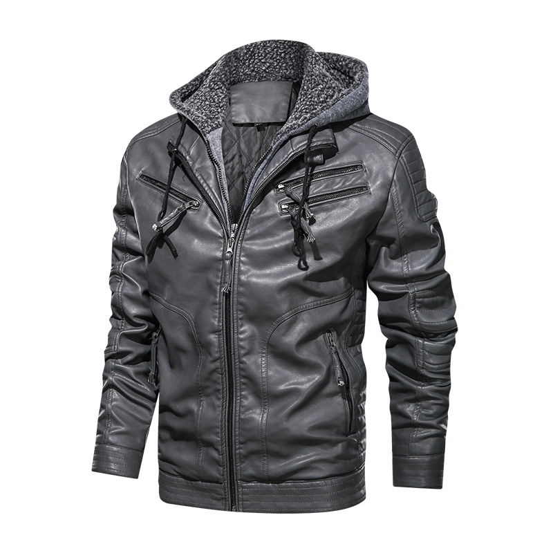 Chaqueta de cuero para hombre Chaquetas de cuero para hombre con capucha de motorista y motorista