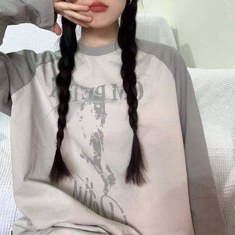 Women's Vintage Raglan Sleeve Color Contrast Patchwork Long Sleeve Sweater