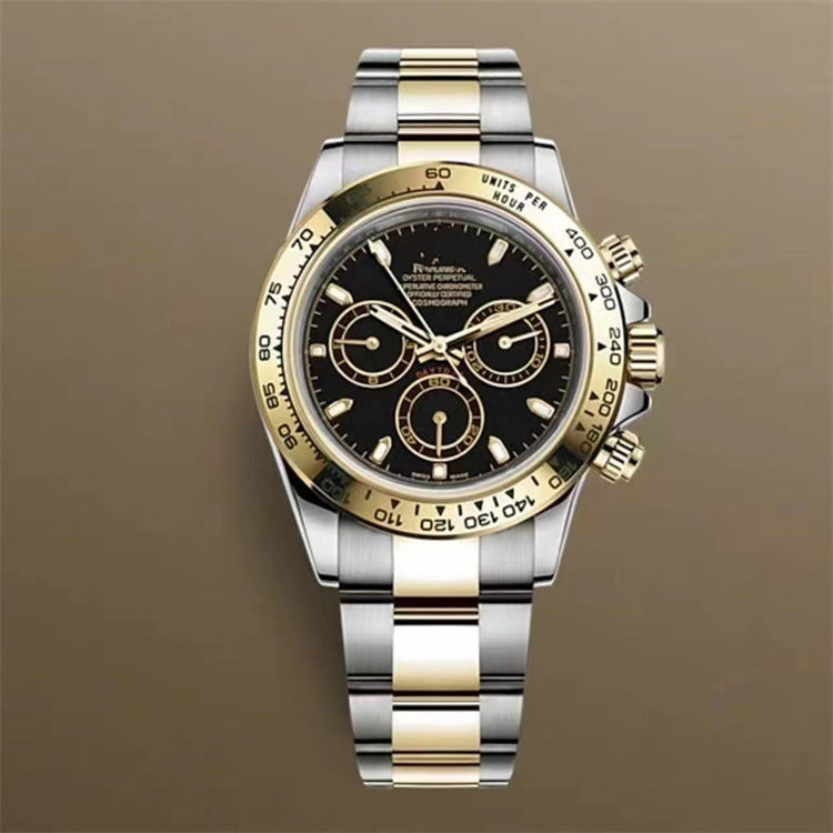 Popular Daytona, reloj mecánico de tres ojos y seis agujas, correa de acero para hombre, reloj de correa de cuarzo multifuncional